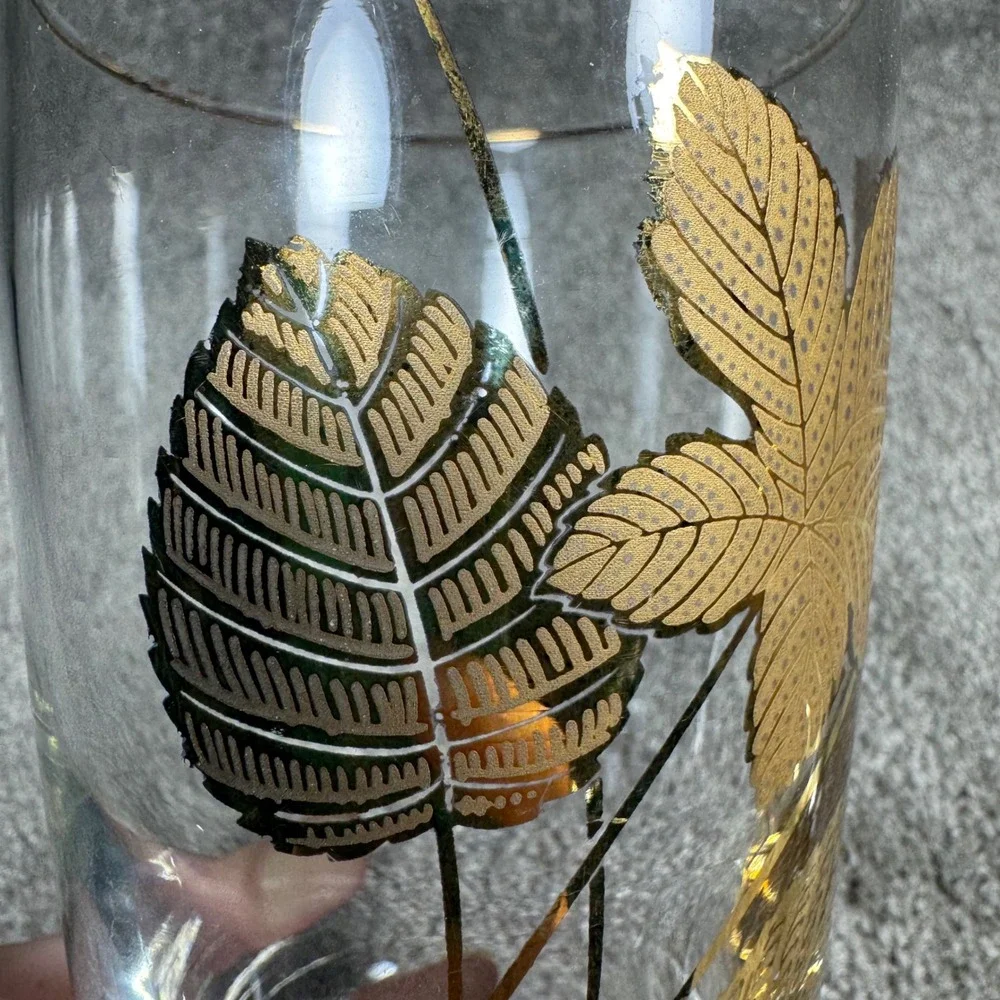 Libbey Highball Glasses Gold Leaf Mid Century‎ Modern Set of 2